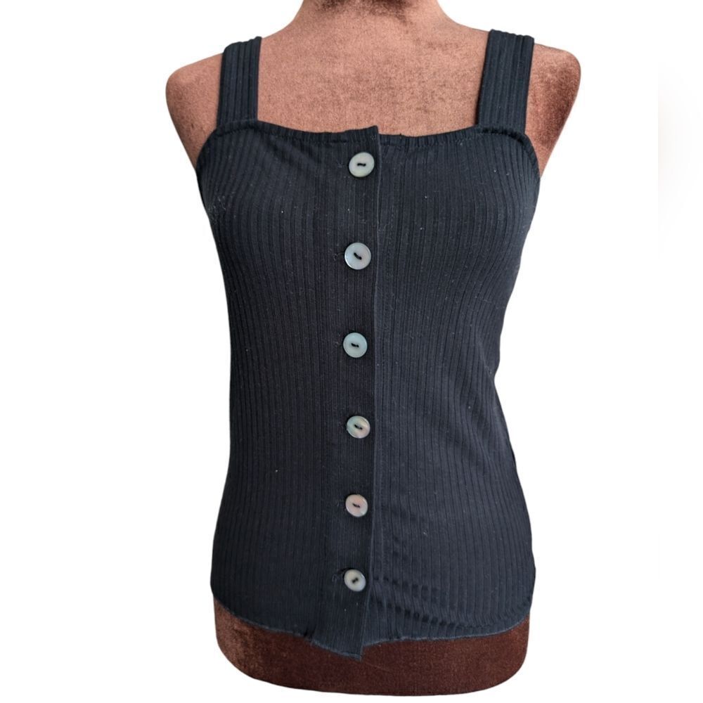 Buffalo DB black button- down rib-knit tank size M